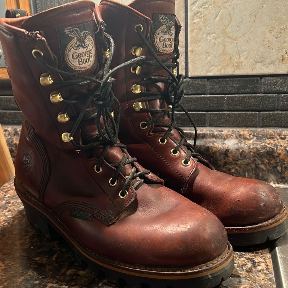 GEORGIA MEN'S BROWN LEATHER WORK STEEL TOE BOOT size 8.5